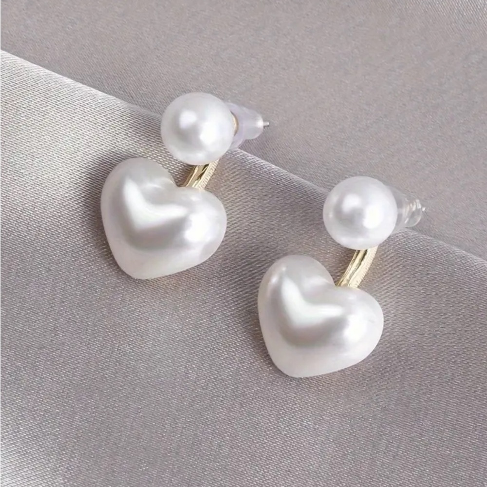 Heart Stud Jacket Earrings